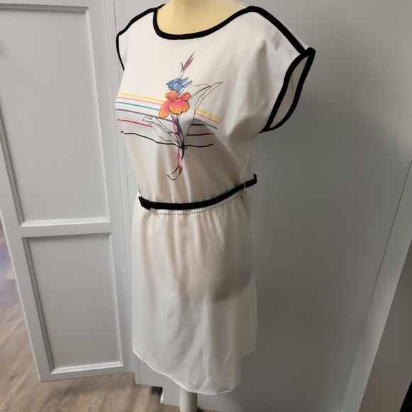 Times Up Le Temps Vintage Knit Dress White Floral Boatneck 70s 80s Size 9/10 - Picture 8 of 12